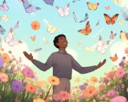 Person in field of flowers