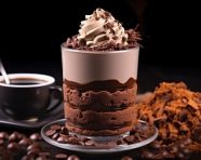 Chocolate ice cream with nuts and wafer rolls