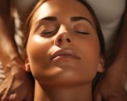 Close up of womans face getting massage