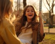 A mother and daughter playing in the park