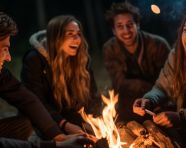 Friends sharing stories by the fire