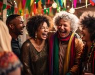 Group of friends laughing and talking