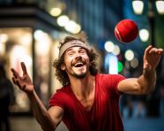 Juggler keeps 3 balls in the air