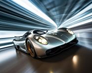 Race car streaking down track