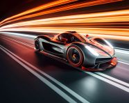 Car racing down track long exposure