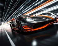 A long exposure shot of a car racing down a track