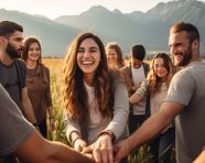 Diverse group of people holding hands