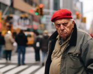 A man is standing on a street corner