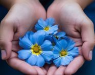 Womans hand holding a daisy