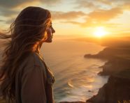 Young woman ponders the ocean