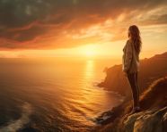 Woman stands in awe of the ocean