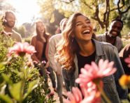 Group of friends walking through park