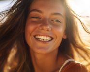 Womans face close up smiling