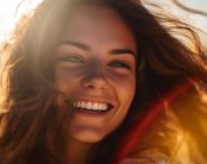 Happy woman close up face