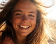 Close up of womans smiling eyes