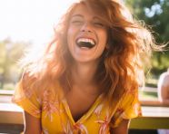 Smiling woman on park bench