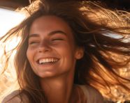 Woman face close up with smile