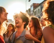 Joyous friends dancing in the open