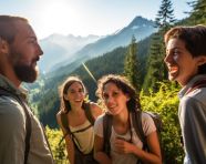 A family hiking in the mountains
