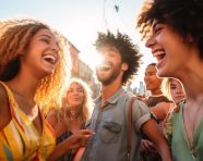 Street party with laughing friends