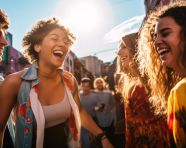 Street party with dancing friends