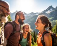 Parents and kids hiking in nature