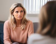 Woman finds comfort in therapists office