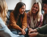 A group of friends sitting in a circle on a couch