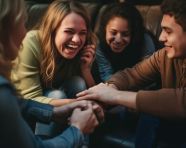 Friends chatting on couch