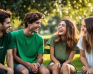 A group of friends sitting on a bench in a park