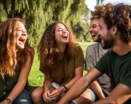 Group of friends relaxing in park