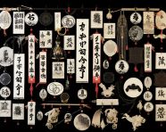 Japanese symbols and characters with calligraphy