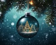 Snowy christmas tree with ornament