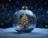 Christmas ornaments on snowy ground