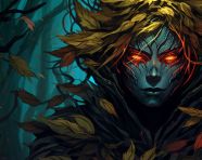 Woman with leaves painting