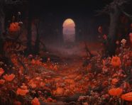 A painting of a medieval fantasy world created with flowers