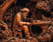 Skilled artisan carving wood