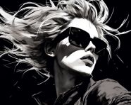 Close up of woman's face in black and white