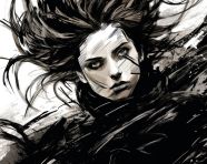 Black and white woman in profile with hair