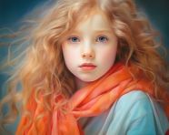 Young girl with long curly hair in an orange scarf