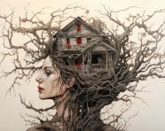 Woman face framed by branches