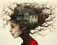 Woman with branches in hair