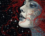 Woman face illuminated by stardust