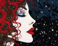 Woman face covered in stardust