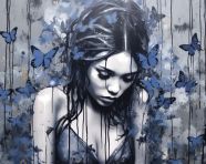 Woman with butterflies in her hair