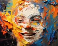 Boy making art using paint