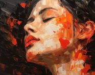 Woman eyes closed in painting