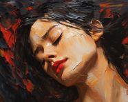 Close-up of woman's face with closed eyes