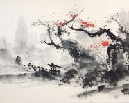 Chinese ink brush closeup