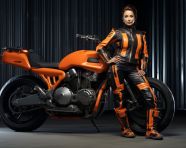 Full body biker fashion model